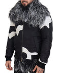 Elegant Shearling Zip Jacket in Black & White