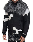 Elegant Shearling Zip Jacket in Black & White