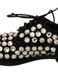 Elegant Crystal-Embellished Lace-Up Flats