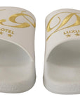 Chic White Leather Slides with Gold Embroidery