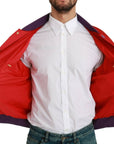 Vibrant Red Bomber Jacket with Multicolor Motif