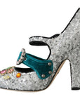 Elegant Silver-Black Crystal Mary Janes Pumps