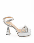 Elegant Silver Double Bow Platform Sandals