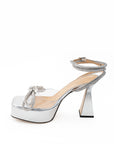 Elegant Silver Double Bow Platform Sandals